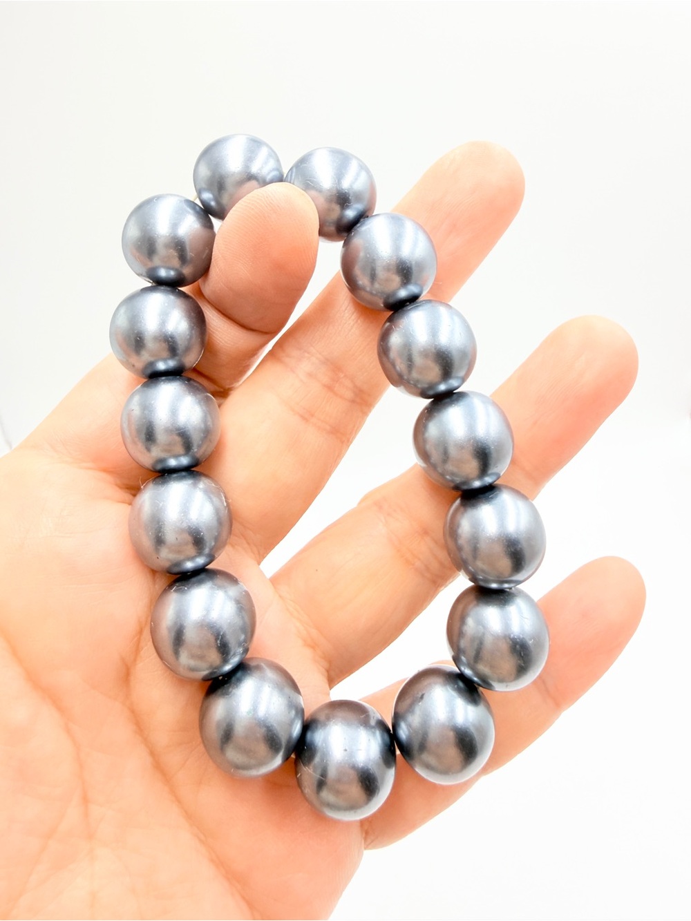 Vintage Gray Faux Pearl Stretch Bracelet Oversized Statement Beads One Size